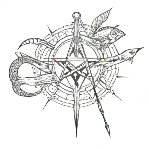 Memorial Tattoo With Fishing And Masonic Symbol