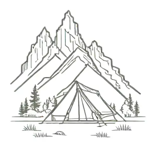 Simple Teton Mountain Range With Tent