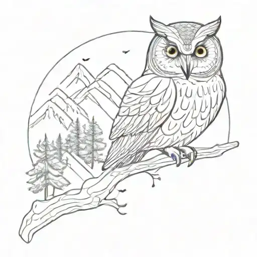 Owl Perched In Mountains