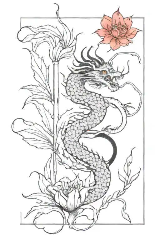 Chinese Dragon With Red Spider Lily