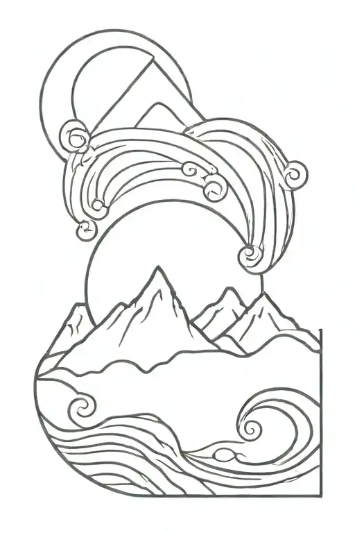 Ocean Waves With Mountains With A Sunset