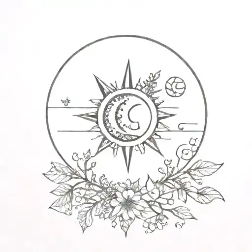A Tattoo Featuring A Moon Phase Surrounded By Magical Symbols And Elements Of Nature