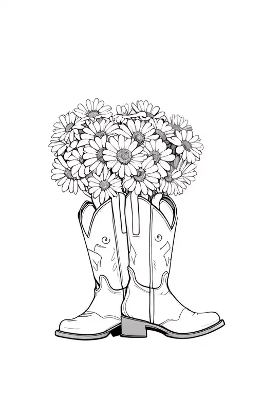 Rose And Daisy Bouquet Inside Two Cowboy Boots