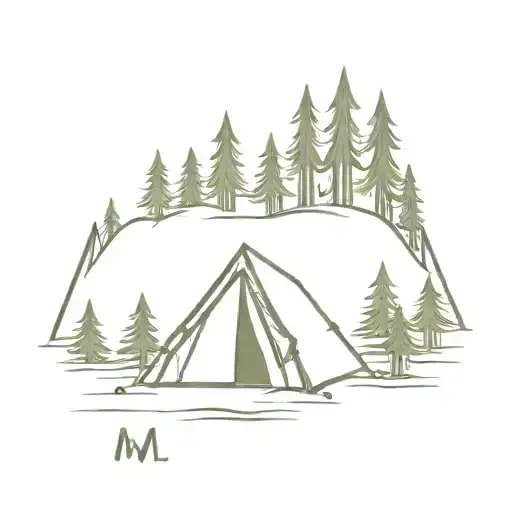 Camp Tent In Forest With Letter M