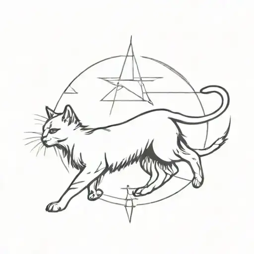 Red Tattoo So That The Wind Rose Is Connected To The Cat