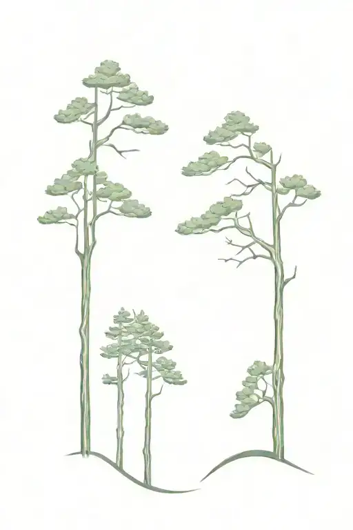Two Pine Trees Beside Each Other Which Are Slightly Different Heights