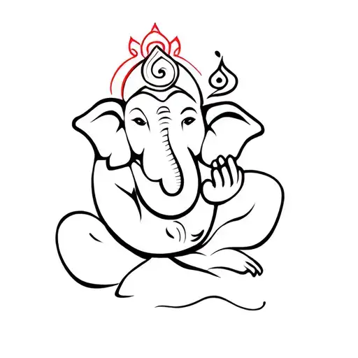 Ganesh Fine Line Tattoo With Color