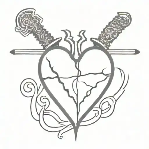 Outline Of A Human Heart With A Sword Stabbing It From The Top Down