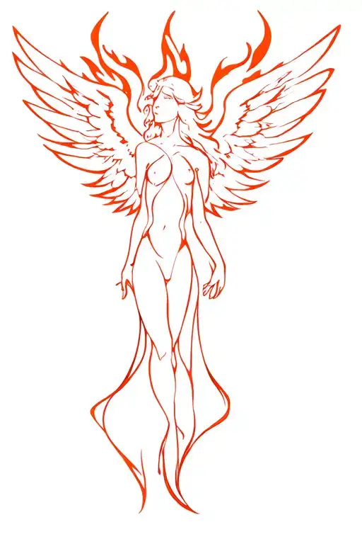 Rising Angel Made Of Flame Like Wings And Body Shaped Like Flame
