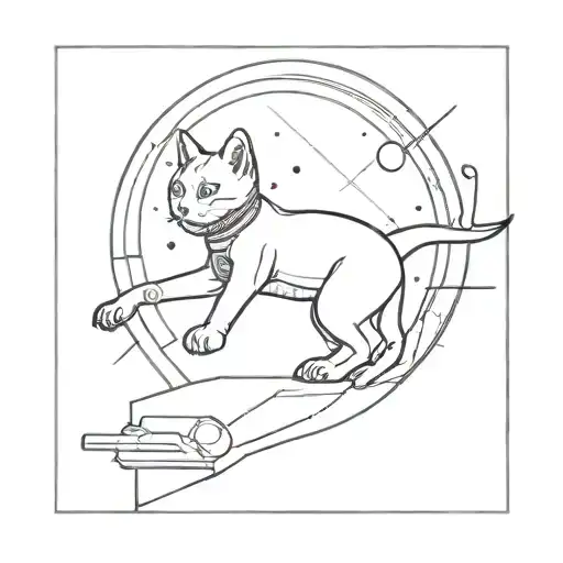 A Futuristic Space-themed Tattoo Featuring A Cybernetic Cat Exploring A Distant Planet
