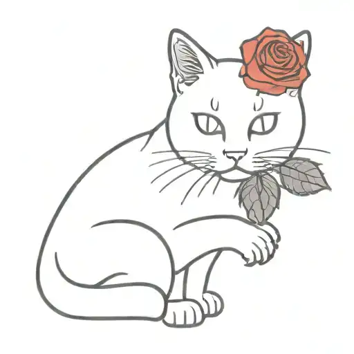 Ghost Cat Holding A Red Rose