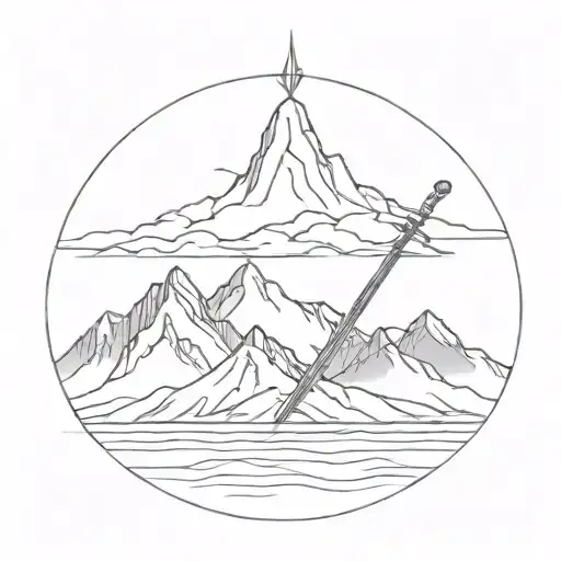 Storm Above Mountain Range With Sword Going Through The Middle