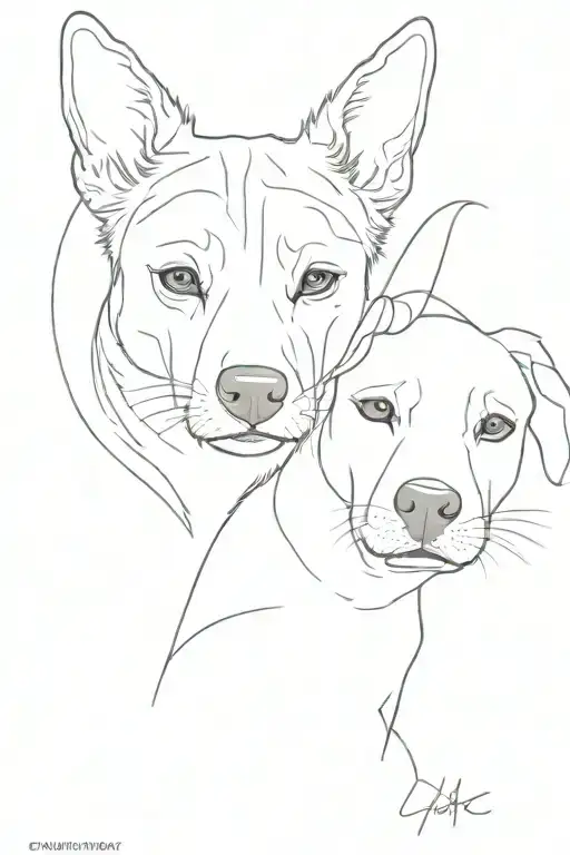 Baby Face And Dog Face Line Drawing