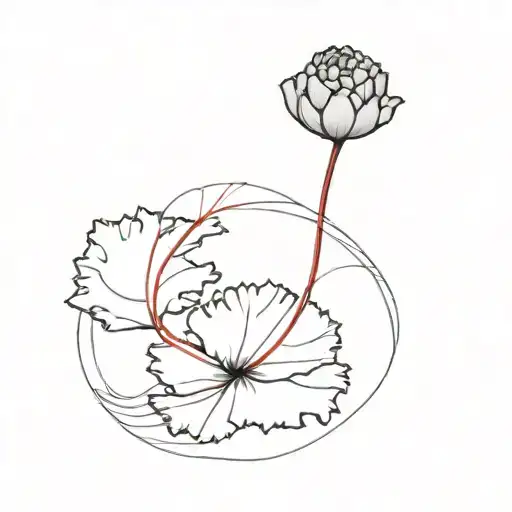 Carnation On A Small Island In The Middle Of The Ocean With A Red String Of Fate