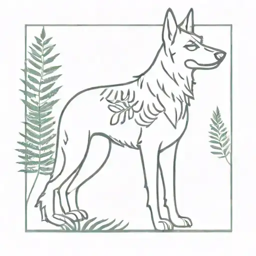 Silhouette Of A German Sheperd Dog With Ferns Inside Body