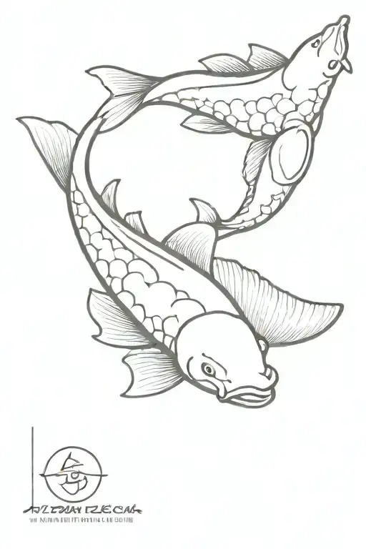 Stamp With Two Very Fine Koi Fish Coming Out Of The Stamp