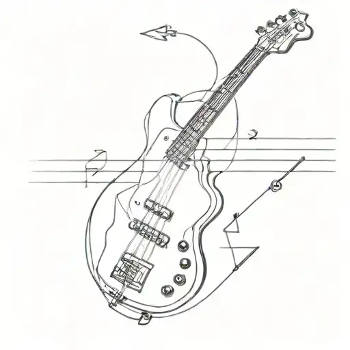 A Minimalist Tattoo Of A Bass Guitar With Scientific Symbols Incorporated Into The Design