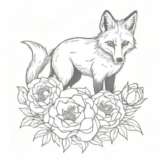 Fox With Peonies