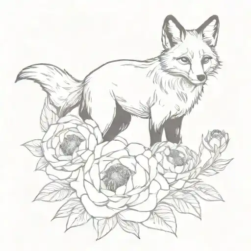 Fox With Peonies