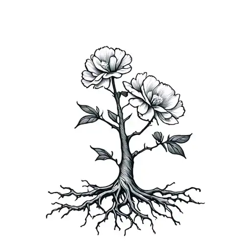 Araucaria Tree With Roots Making A Carnation Flower