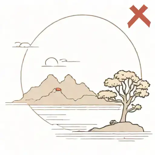 Tree With Red Ribbon On An Island In The Sea