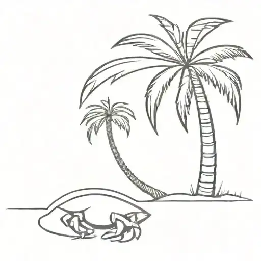 A Minimalist Design Of A Palm Tree With A Crab Crawling Up The Trunk