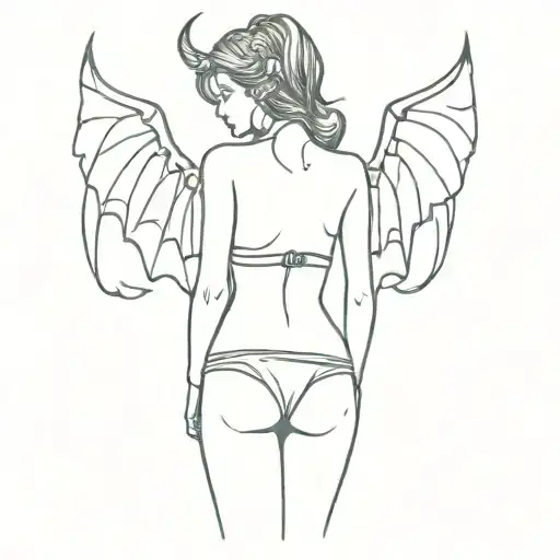 Female With Demon Wings In A Bikini
