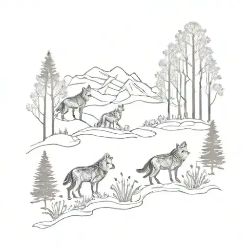 A Mystical Forest Landscape With A Pack Of Wolves And Ethereal Wildflowers