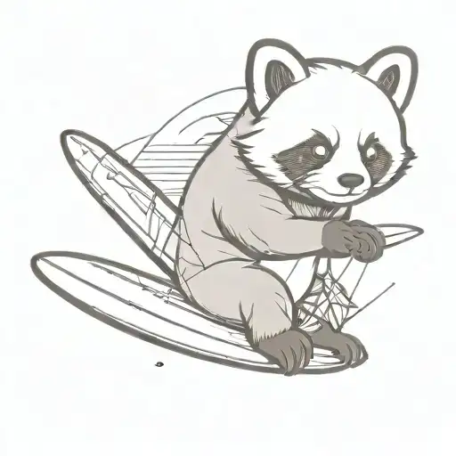 Red Panda Holding Surfboard