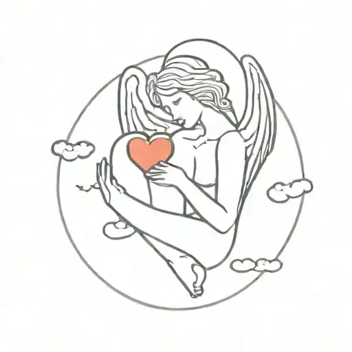 Angel Holding Heart Shape With Clouds Floating