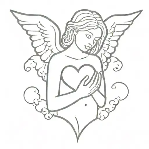 Angel Holding Heart Shape With Clouds Floating