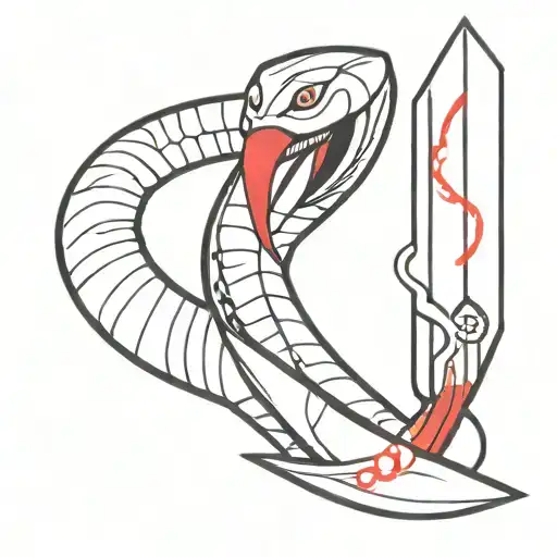 Dagger With A Cobra Coiled In Black And White With Red