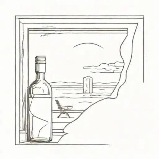 Hotel Room With Wine Bottle Looking Out A Window To A Beach
