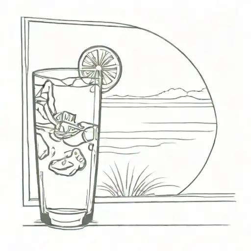 Hotel Room With A Gin And Tonic Glass Looking Out A Window To A Beach