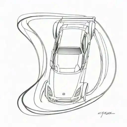 A Sleek And Minimalist Tattoo Design Of A Custom Car Racing Down A Track