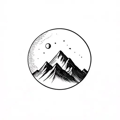 A Minimalist Design Of A Mountain Range With A Full Moon Rising Over It