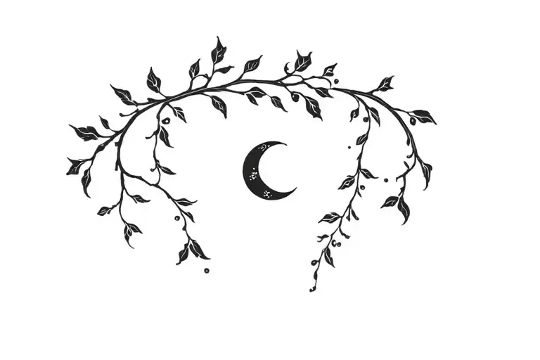 Tattoo Of Vines With A Crescent Moon In The Middle