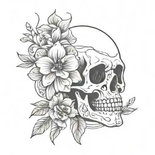 Skull With Flowers Intertwined