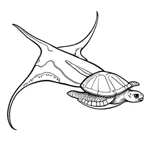 A Stingray Swimming Behind A Turtle