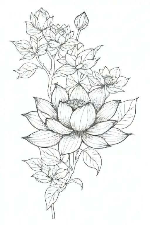 Lotus Flower And Other Flowers Growing Trees With Leafs