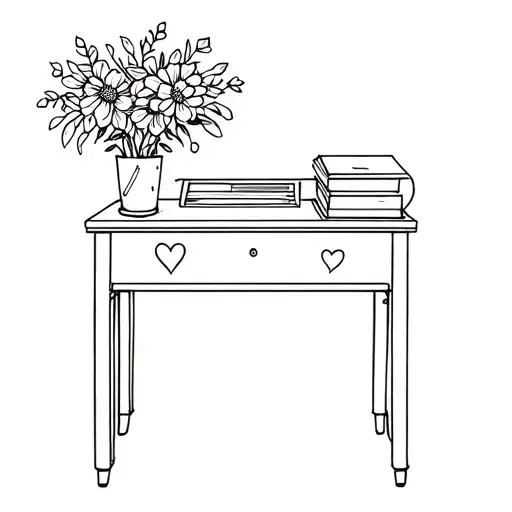 A Minimalist Design Of A Secretary Desk Adorned With Floral Patterns And Hearts
