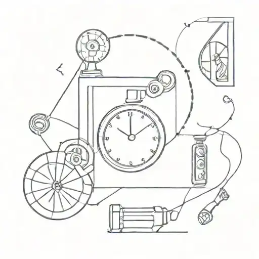 Abstract Representation Of Various Sports Equipment Intertwined With A Clock Design