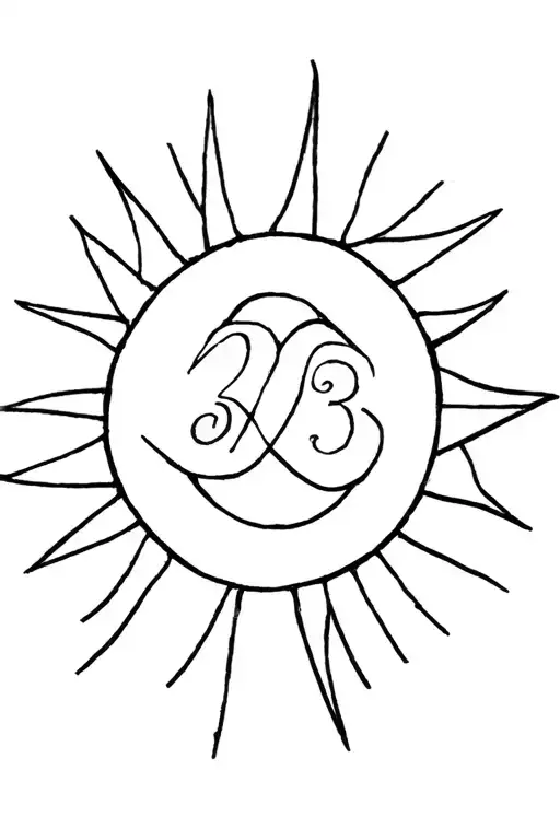 A Minimalist Tattoo Of A Sun With The Numbers 20 And 23 Intertwined In The Rays