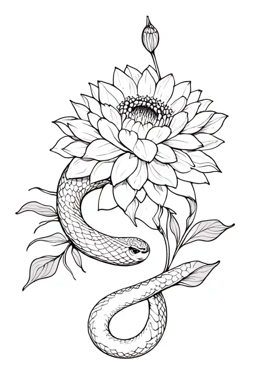 Snake With Dahlias