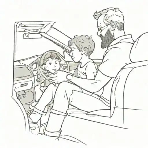 A Father And A Son Sitting In A Car