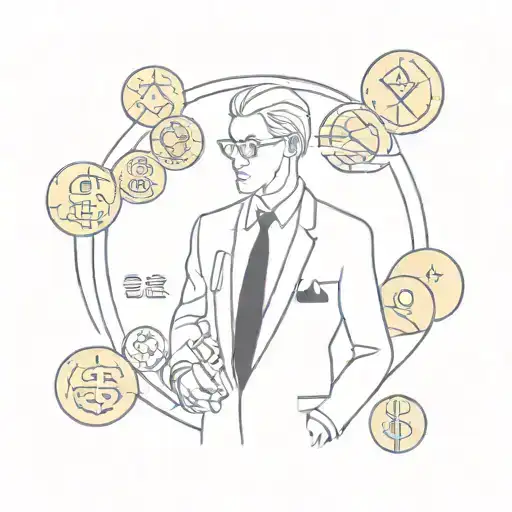 A Minimalist Tattoo Of A Mysterious Figure In A Suit Surrounded By Money Symbols