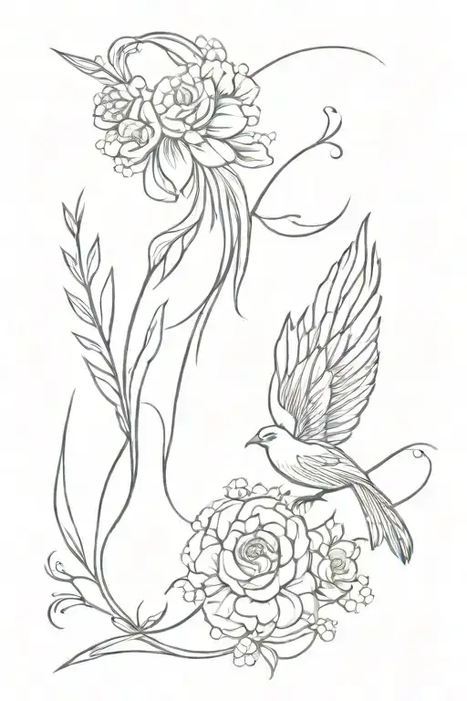 Phoenix Bird Feathers Flowers