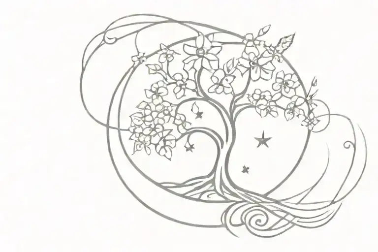 Wave Om Hamza Peace Tree Star Moon Flower Intertwined