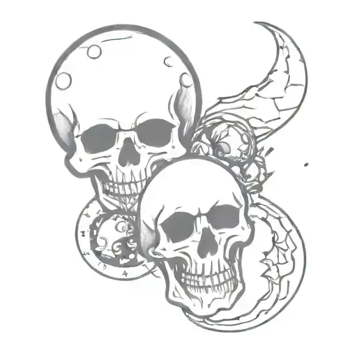 Skull And Bomb Explosion And Half Moon