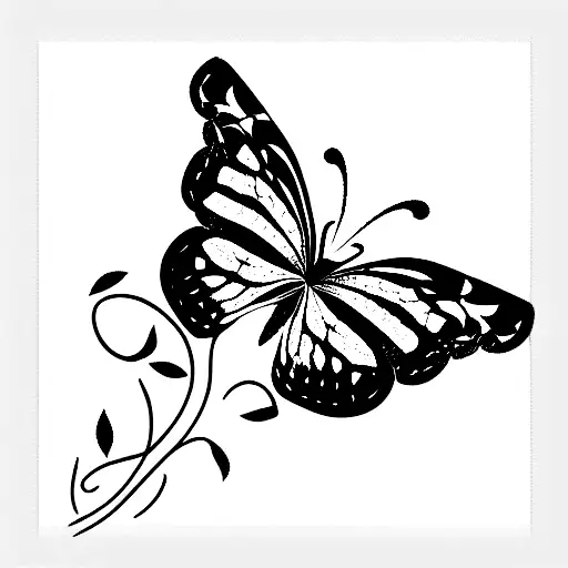 Butterfly And Vines Black And White